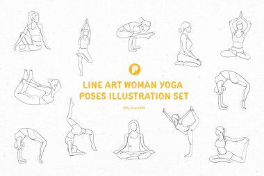 Çizgi Sanatı Kadın Yogası Resim Seti