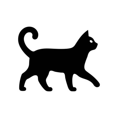 Beyaz arkaplanda izole edilmiş kedi vektör simgesi, logo ve grafik tasarımı minimalist bir siluet görüntüsü.