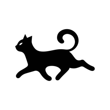 Beyaz arkaplanda izole edilmiş kedi vektör simgesi, logo ve grafik tasarımı minimalist bir siluet görüntüsü.