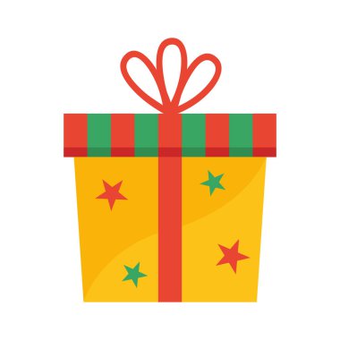 Noel hediyesi kutusu çizimi, beyaz arka planda izole edilmiş hediye kutusu düz simgesi.