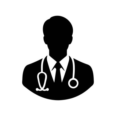 Beyaz arkaplanda steteskop ile Doktor Siluet simgesi vektör çizim biçimi.