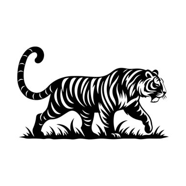 Beyaz arkaplanda izole edilmiş kaplan siluet vektör çizimi.