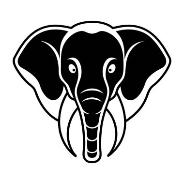 Siyah beyaz bir fil baş siluetinin vektör çizimi. Logolar, markalar, dövmeler ve vahşi yaşam temalı tasarımlar için mükemmel..