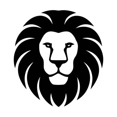 Aslan başlı siluet vektör tasarımı. Markalaşma, vahşi yaşam logoları ve sanatsal projeler için uygun. Yüksek çözünürlüklü, siyah beyaz hayvan simgesi.