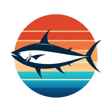 Bluefin Silueti Retro Vintage Arka plan Vektör Sanat Resimleri Tişört Tasarımı Sanat Tasarımı