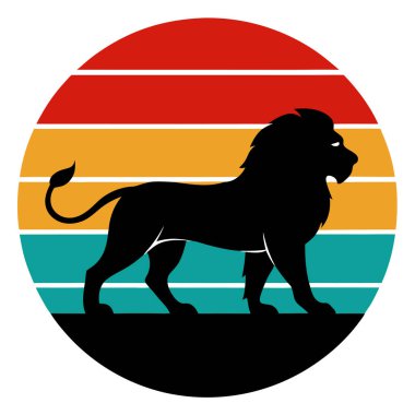  Aslan Silueti Retro Vintage Arkaplan Vektör Sanat Resimleri Tişörtü Tasarımı 