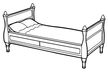 Ahşap yatak kenarı görünüm çizgisi vektörü oluştur 