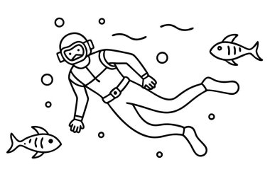 Dalgıçlar sualtı tüple dalış karakterleri vektör sanatı 