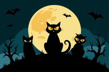 Kara kediler ve dolunay Cadılar Bayramı vektör sanatı