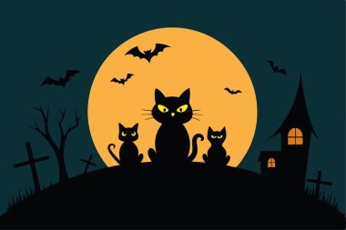 Kara kediler ve dolunay cadılar bayramı arka planı