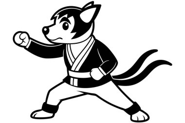 Şirin köpek fıstığı karate karikatürü vektörü çalışıyor.