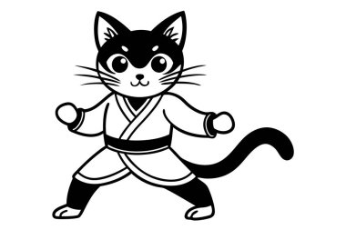 Şirin kedi fıstığı karate çizgi filmi vektosu çalışıyor.