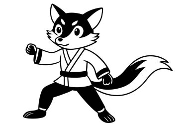 Şirin tilki fıstık karate karikatür vektör sanatı pratiği yapıyor.