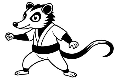 sevimli keseli sıçan fıstığı karate karikatür vektörü alıştırması yapıyor.