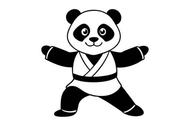Şirin panda fıstığı karate karikatürü vektörü çalışıyor.