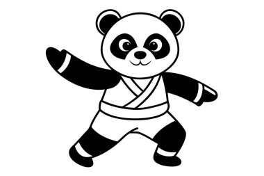 Şirin panda fıstığı karate karikatürü vektörü çalışıyor.