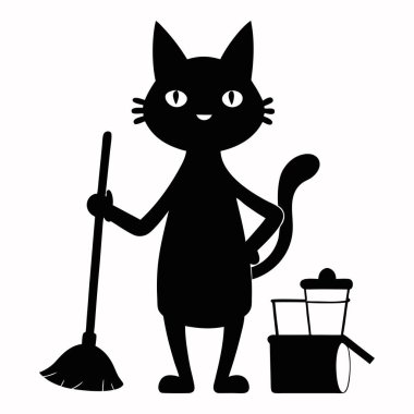 Kedi, apartman vektöründe paspası olan bir temizlikçi.