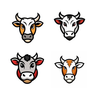 4 farklı İnek Başlı Maskot Logosu Simgesi