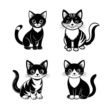 Şirin bir kedi vektör illüstrasyonunda 4 simge seti