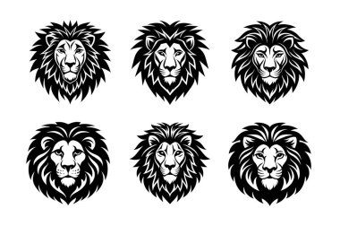  6-simge-set-on aslan baş siluet vektörü