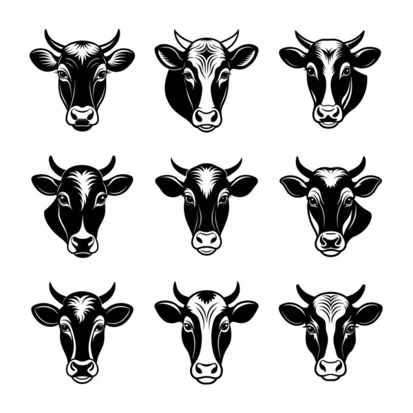 9 farklı inek kafası vektör çizimi