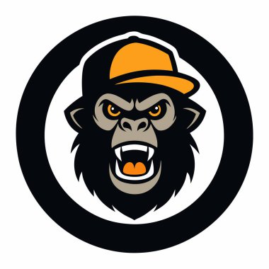 Angry Gorilla with a Cap Mascot Logo circle clipart