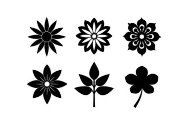 6 Vektör çiçek simgeleri siluet vektör sanatı