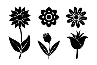 6 Vektör çiçek simgeleri siluet vektör sanatı