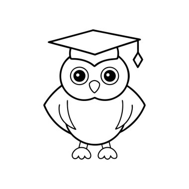 Mezuniyet şapkalı sevimli baykuş. Çizgi film sanat vektörü.