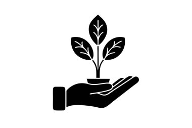 Bitki, bir el ikonunda filizlen. Çizgi, kabartma ve doldurulmuş renkli versiyon, el ele tutuşan bitki çizgisi ve doldurulmuş vektör işareti. Sembol, logo çizimi. Farklı biçim simgeleri seti. Beyaz arkaplanda vektör grafikleri