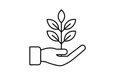 Bitki, bir el ikonunda filizlen. Çizgi, kabartma ve doldurulmuş renkli versiyon, el ele tutuşan bitki çizgisi ve doldurulmuş vektör işareti. Sembol, logo çizimi. Farklı biçim simgeleri seti. Beyaz arkaplanda vektör grafikleri
