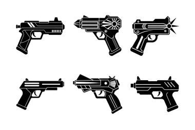 6 farklı lazer silahı siluet vektör sanat çizimi