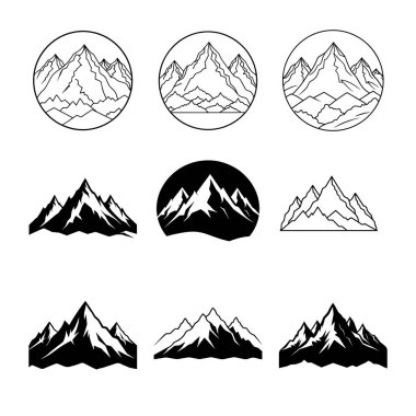 Himalaya Dağları 'nın 9 farklı vektör sanat çizimi