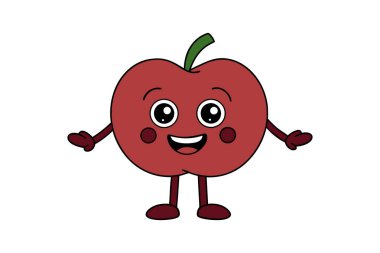 Gülen surat, eller ve ayaklarla elmanın komik maskotu. Klasik yaz vektör illüstrasyonu