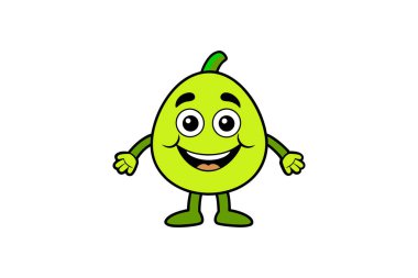 Gülen surat, eller ve ayaklarla Guava 'nın komik çizgi film maskotu. Klasik yaz vektör illüstrasyonu