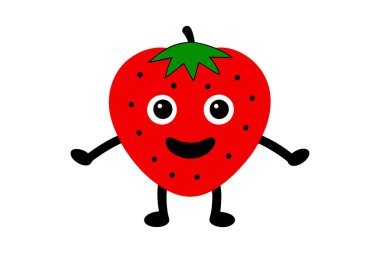 Gülen surat, eller ve ayaklarla Strawberry 'nin komik çizgi film maskotu. Klasik yaz vektör illüstrasyonu