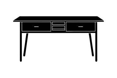 Ahşap Ofis Masası Silüet Vektör Sanat Çizimi