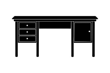 Ahşap Ofis Masası Silüet Vektör Sanat Çizimi