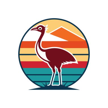 Retro Vintage Arka plan Vektör İllüstrasyonunda devekuşu logosu