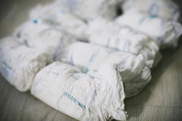 Bunch Diapers Contaminated Excrement Rolled Used Diapers — Stock Photo, Image