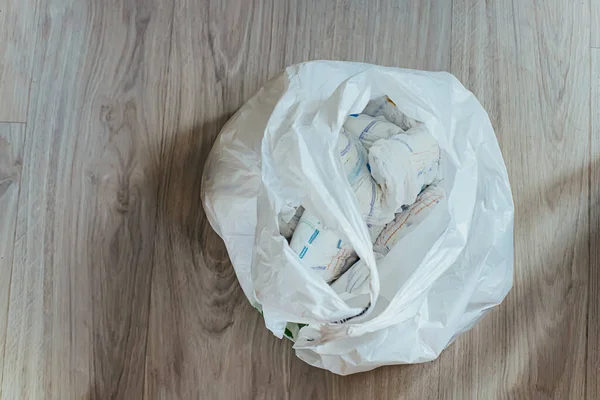 Disposable Polyethylene Bag Used Diapers Dirty Excrement Stained Diapers Being — Stock Photo, Image