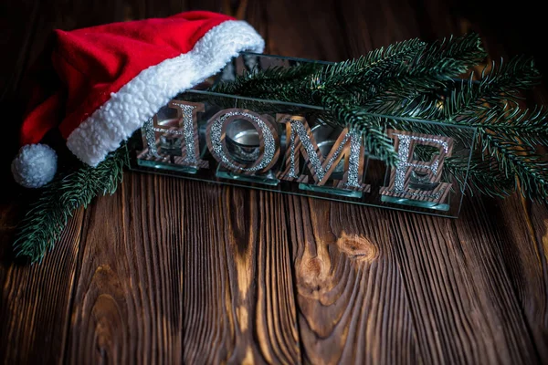 Tarjeta Navidad Word House Está Hecha Letras Vidrio Brillante Sobre — Foto de Stock