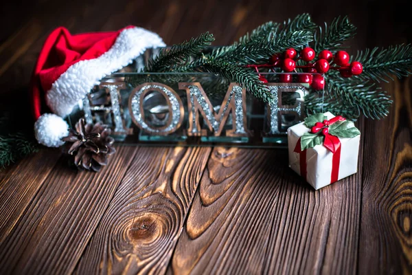 Tarjeta Navidad Word House Está Hecha Letras Vidrio Brillante Sobre — Foto de Stock