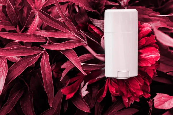 Viva Magenta, terleme önleyici deodorant çubuğu, maket. Yaz bahçesinde şakayık deodorantının üzerine katı bir deodorant. Renk 2023