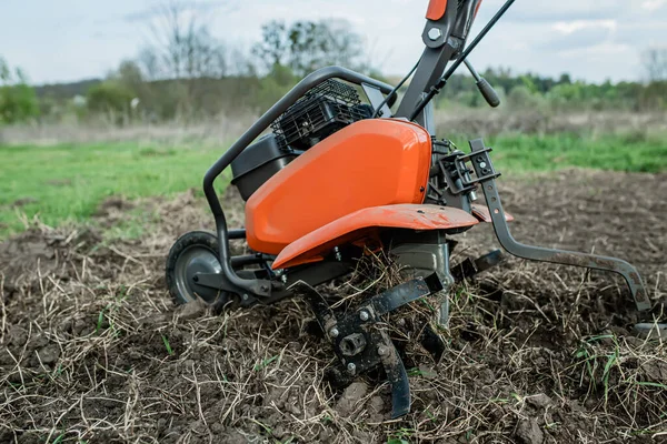Motoblock in the field of the household. Work with a motor cultivator, plowing the soil for sowing seeds and planting seedlings in early spring.