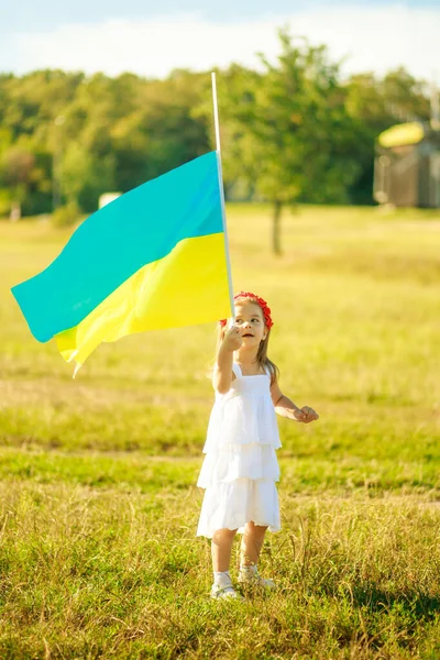 Прапор України Розвивається Руках Української Дівчини Дошкільнята Ходить Пірогово День — стокове фото