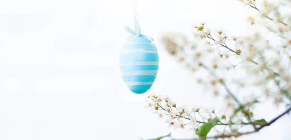 Huevo Pascua Brillante Pintado Tonos Blancos Azules Muy Bien Contra — Foto de Stock