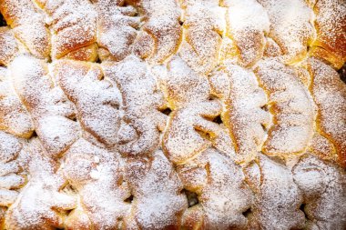 Geleneksel ev yapımı elma turtası üzerine pudra şekeri serpiştirilmiş..