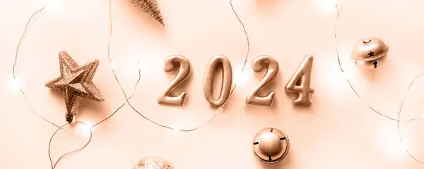 Колір 2024 Року Новий Рік Єва Персиковий Фугас Кольорові Різдвяні Стокове Фото
