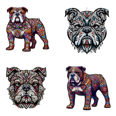 bulldog with dog and animal tattoo. vector set of colored dog illustrations, for pet and tattoos, tattoo, tattoo, mascot, t - shirt clipart